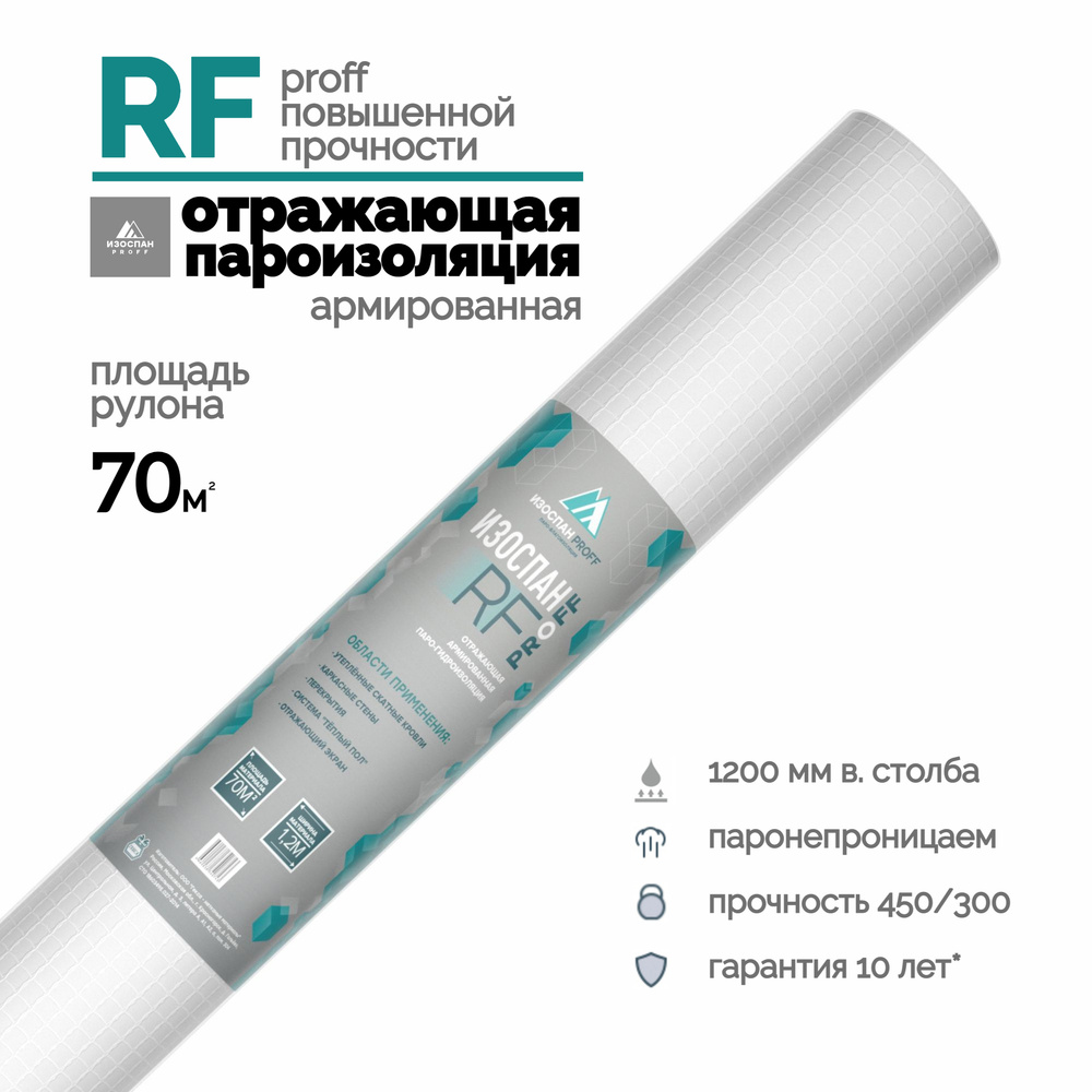 Пароизоляция ИЗОСПАН RF proff 70 м2 отражающая армированная, пароизоляция  для потолка, стен, кровли