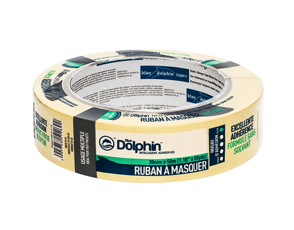 Многофункциональная малярная лента желтая Blue Dolphin Masking Tape, сильная адгезия, 30мм х 50м, 1 шт #1