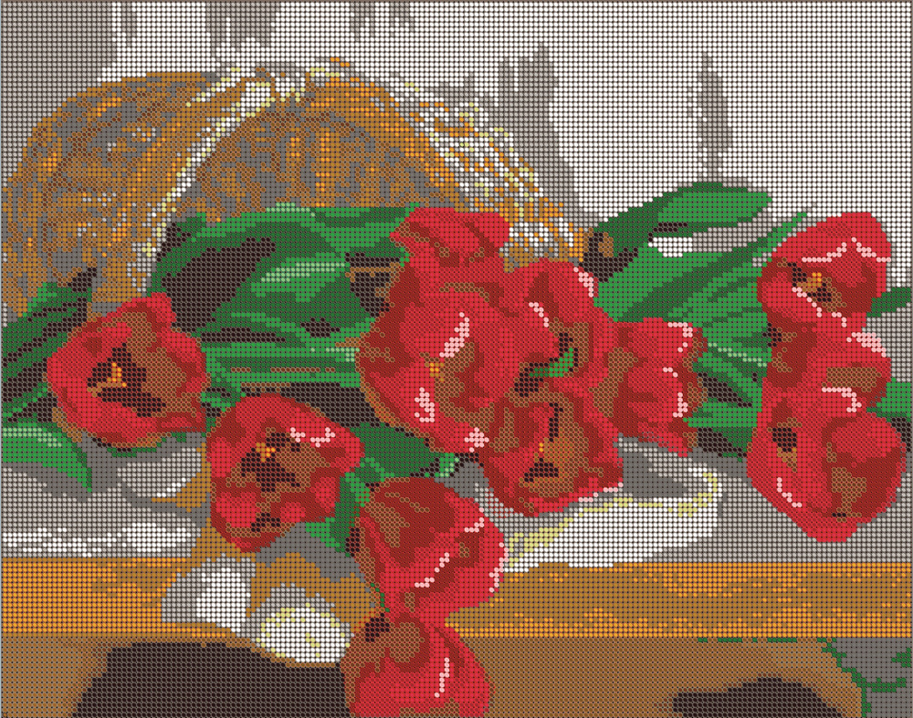 Набор для вышивания бисером Тайвань, картина Вышивочка "Тюльпаны" 38х30  #1
