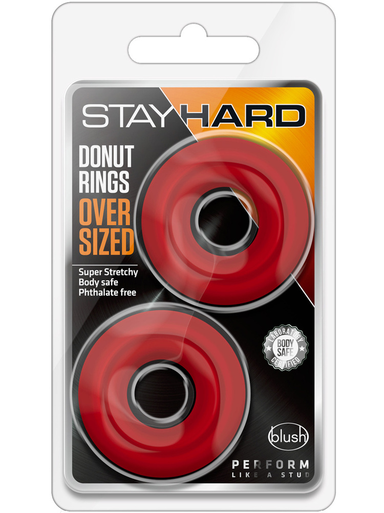 Набор красных эластичных эрекционных колец "STAY HARD DONUT RINGS OVERSIZED RED" 4.3cm  #1