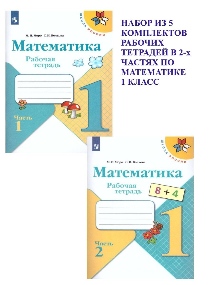 Набор из 5 комплектов. Математика 1 класс. Рабочая тетрадь из 2-х ...