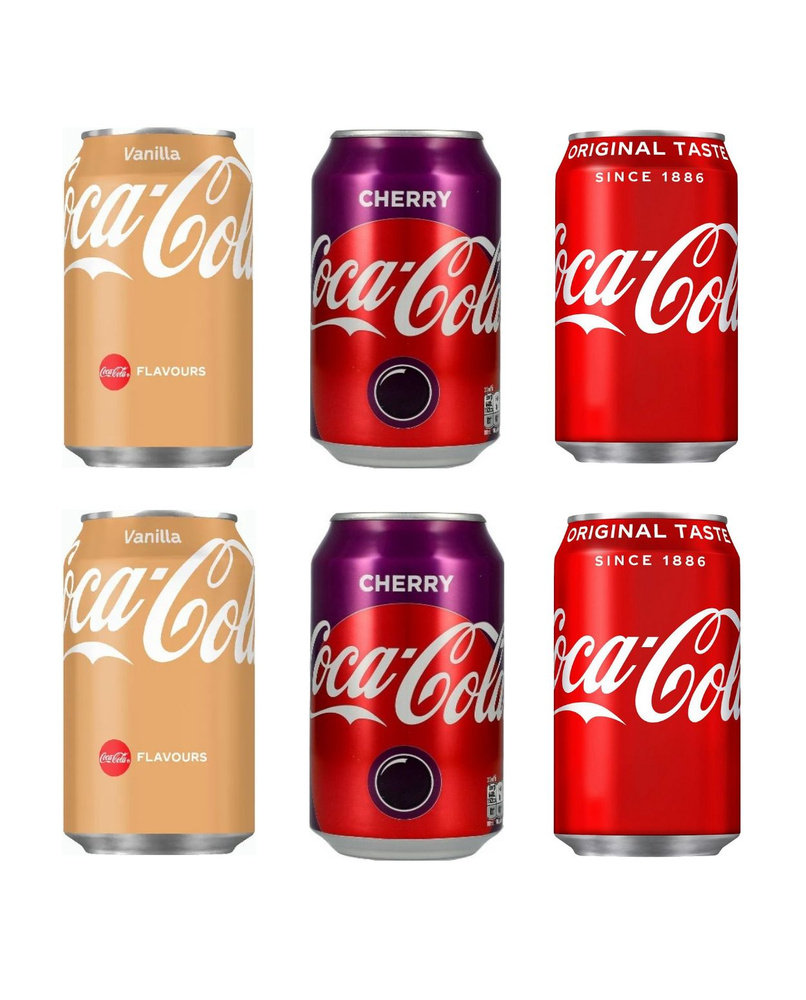 Набор газированных напитков Coca-Cola (Кока-Кола) / Original, Cherry, Vanilla / 6 банок по 330 мл  #1