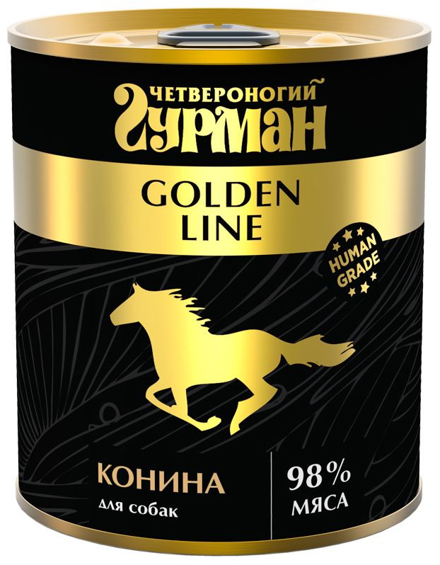 Корм Четвероногий гурман Golden Line (в желе) для собак, с кониной, 340 г x 12 шт  #1