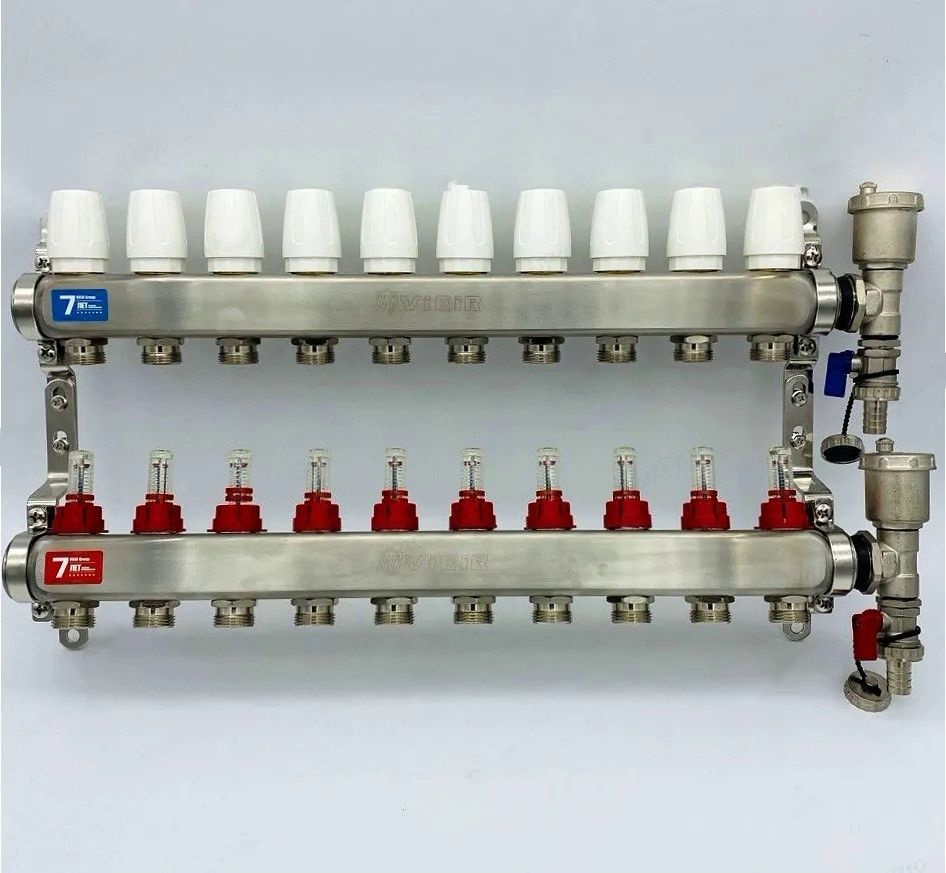 Коллекторная группа с расходомерами без кранов 1"x3/4" нерж. 10 выходов ViEiR арт. VR113-10A  #1