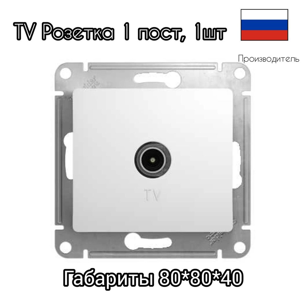 Механизм телевизионной розетки SE Glossa GSL000193 TV коннектор белый  #1