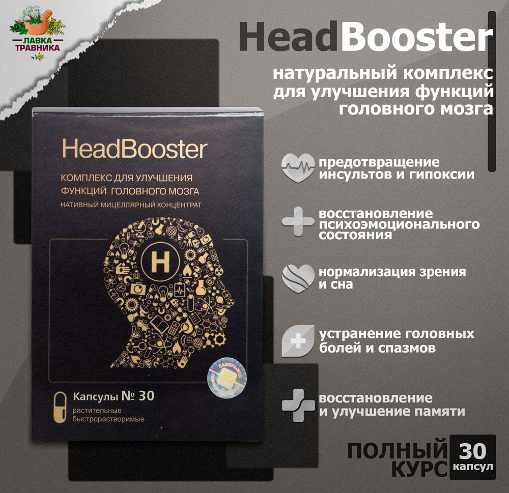 HeadBooster, комплекс для улучшения функций головного мозга, Сашера-мед, 30  капсул. - купить с доставкой по выгодным ценам в интернет-магазине OZON  (694223729)