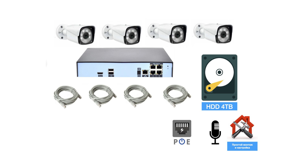 Полный IP POE комплект видеонаблюдения на 4 камеры (KIT4IPPOE20MB3_HDD4TB_UTP-2)  #1