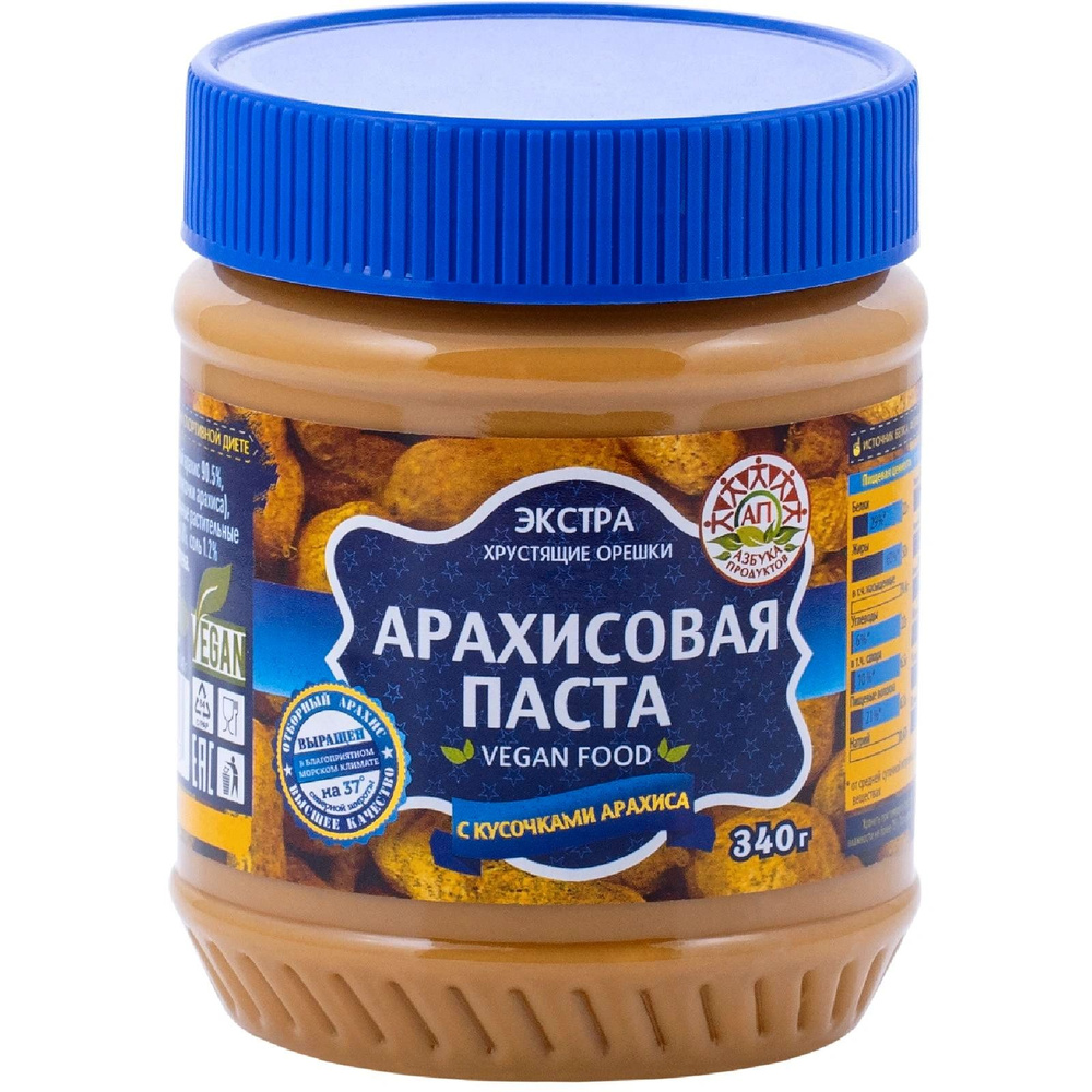 Паста арахисовая Азбука Продуктов Экстра с кусочками, 340г, 2 шт.  #1