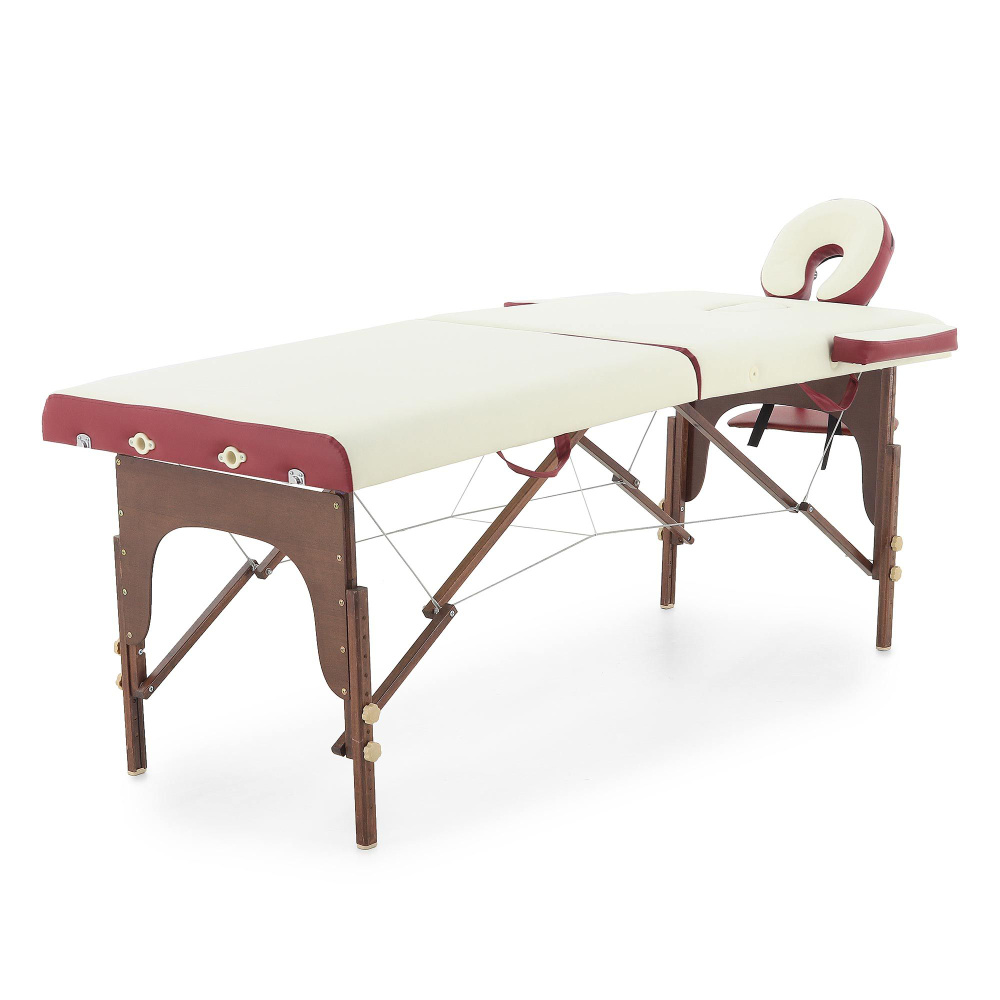 Массажный стол складной деревянный Med-Mos JF-AY01 2-х секционный (кремовый/красный)  #1