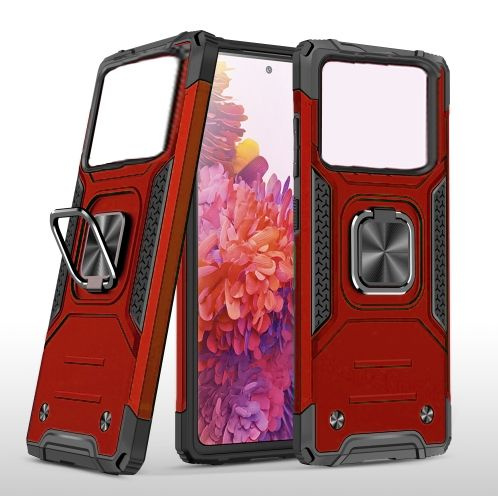 Противоударный чехол для Xiaomi Poco M4 Pro 4G красный с пластиной для магнитного автодержателя и кольцом #1