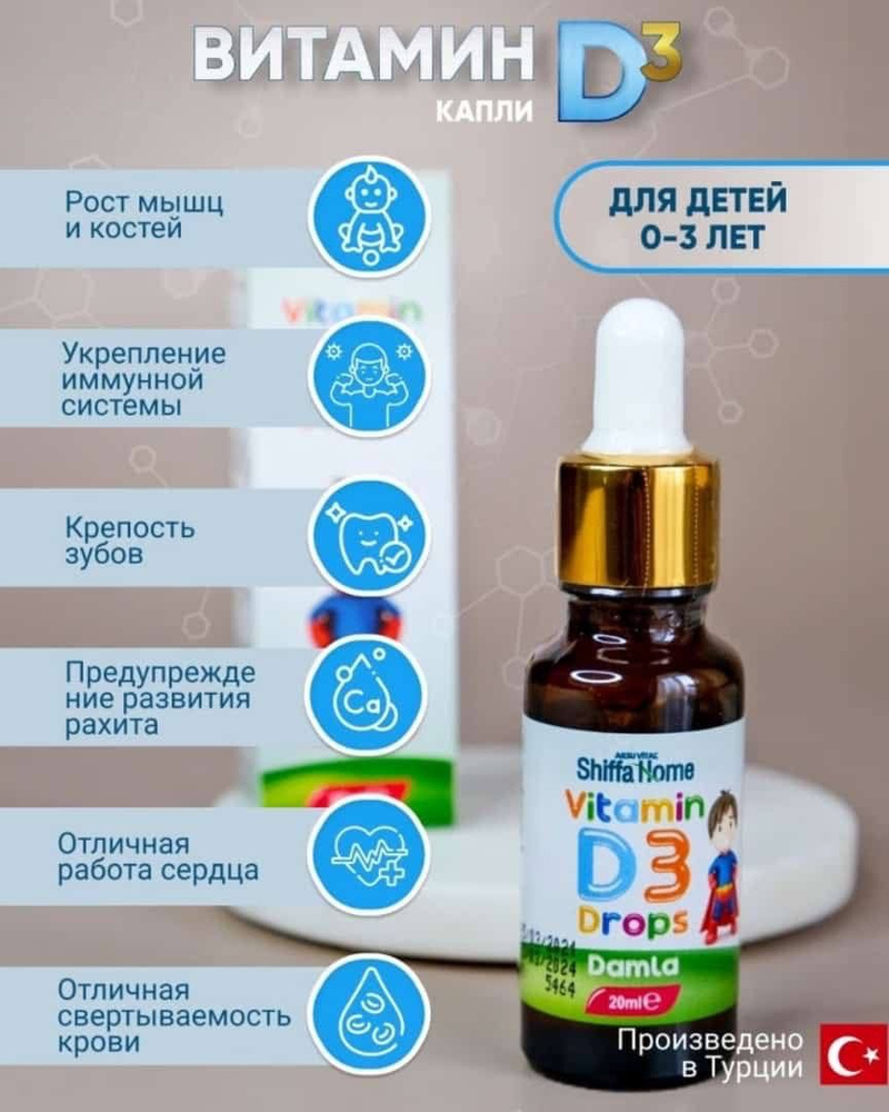 Vitamin D3, Витамин Д3 (капли), 20 мл, 400 IU Турция - купить с ...