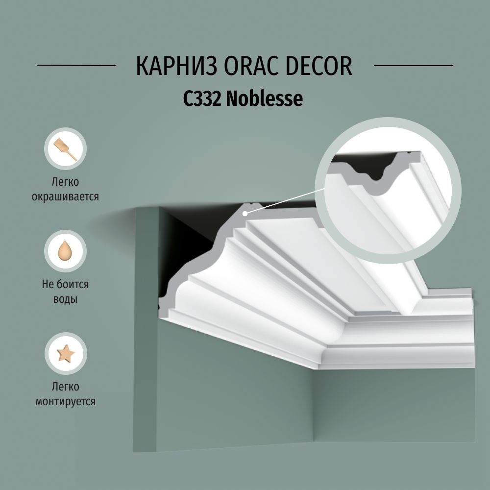 Потолочный потолочный (карниз) Orac Decor C332 Полиуретан, размер 2000*23*114 мм  #1