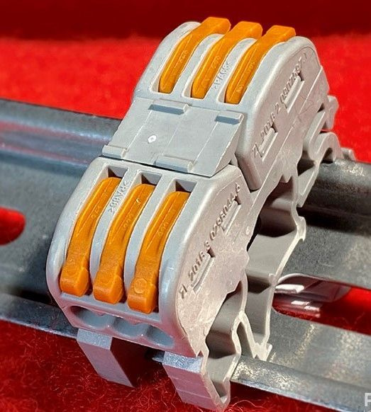 Быстрозажимной кабель соединитель (клемма) на DIN-рейку, проходной, 3 ...