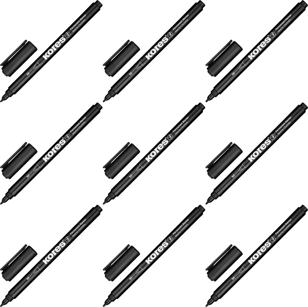 Kores Маркер перманентный Черный, 1 мм, 9 шт - купить с доставкой по ...
