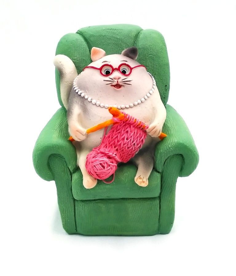 Статуэтка фигурка Кошка Бабушка 10 см полимерная. Сувенир для интерьера, декора дома. Подарок на день #1
