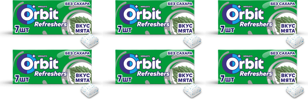Жевательная резинка Orbit Refreshers мята без сахара, комплект: 6 упаковок по 16 г  #1