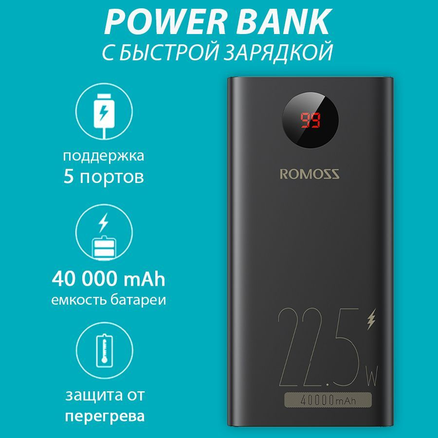 Внешний аккумулятор (Power Bank) Romoss PEA40PF - купить по выгодным ценам  в интернет-магазине OZON (783170142)