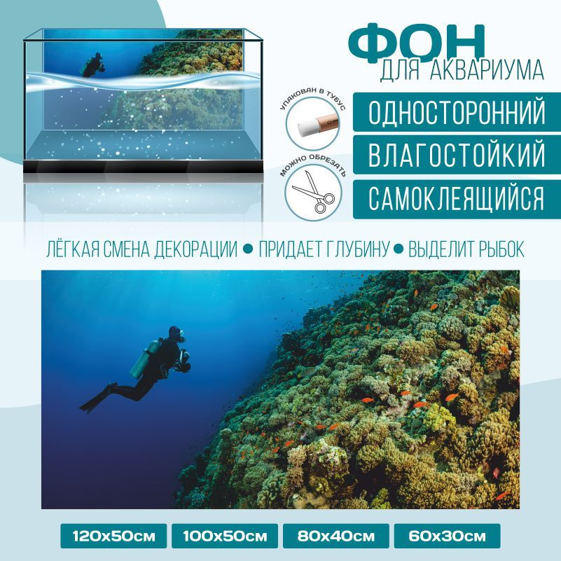 Фон для аквариума "Подводный Мир Тип 32" 1000х500 мм односторонний ПолиЦентр #1