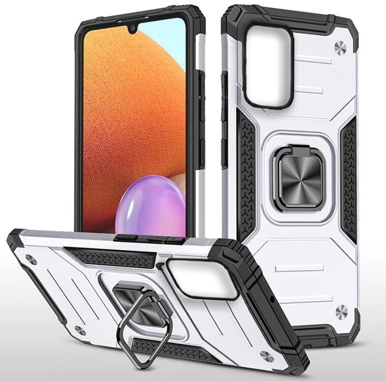 Противоударный чехол для iPhone 11 Pro серебро с пластиной для магнитного автодержателя и кольцом подставкой #1