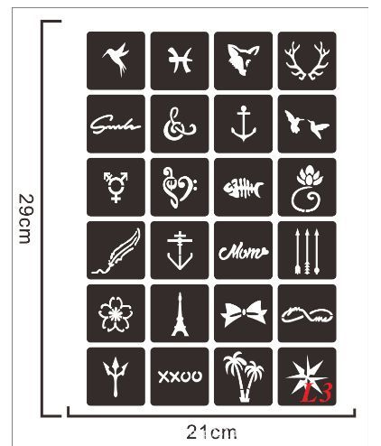 36 многоразовых трафаретов, набор 37, трафарет для тату хна  #1