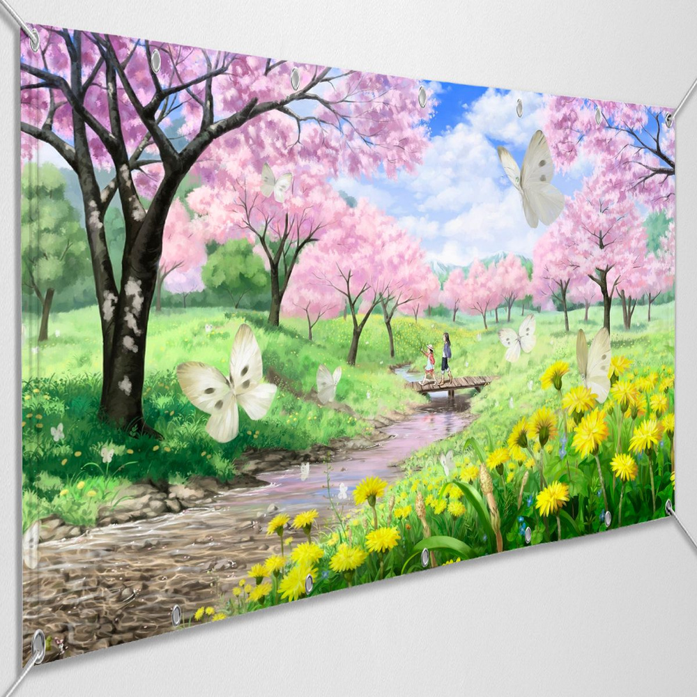 Баннер, растяжка \"Весенний фон\" для оформления / 2x1 м. - купить с ...