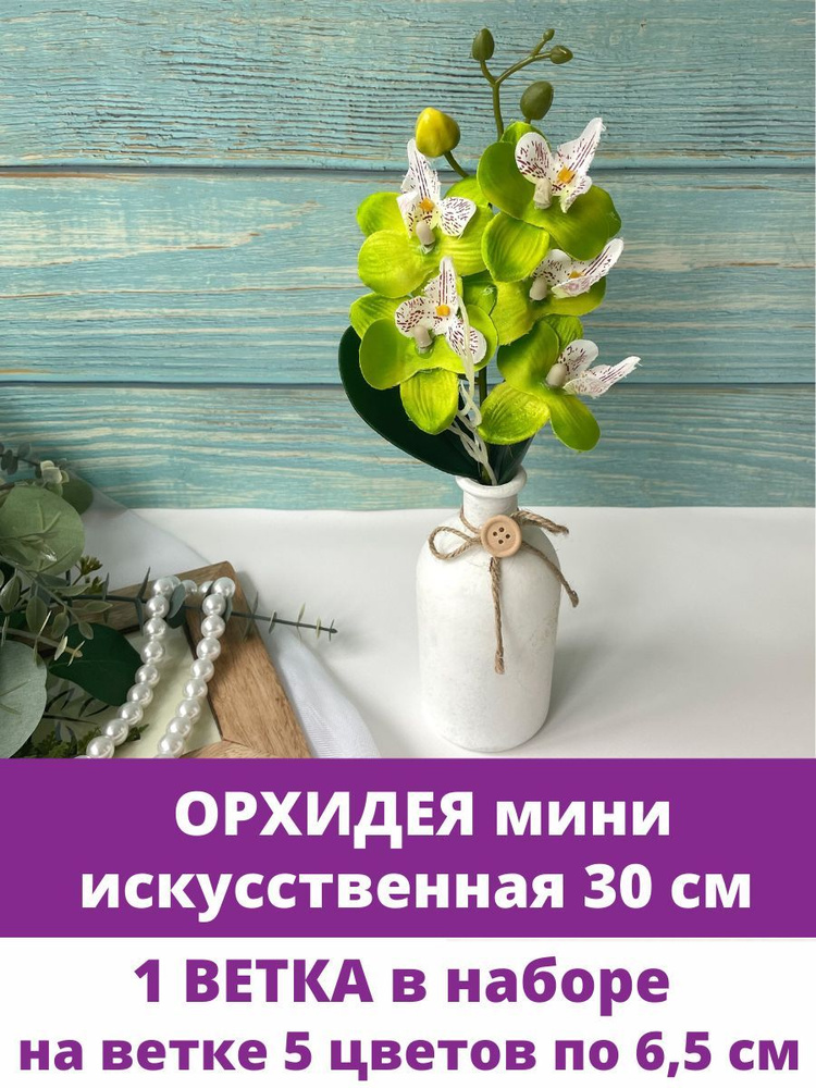 Орхидеи Мини Зеленые, искусственные цветы, 30 см, набор 1 ветка.  #1