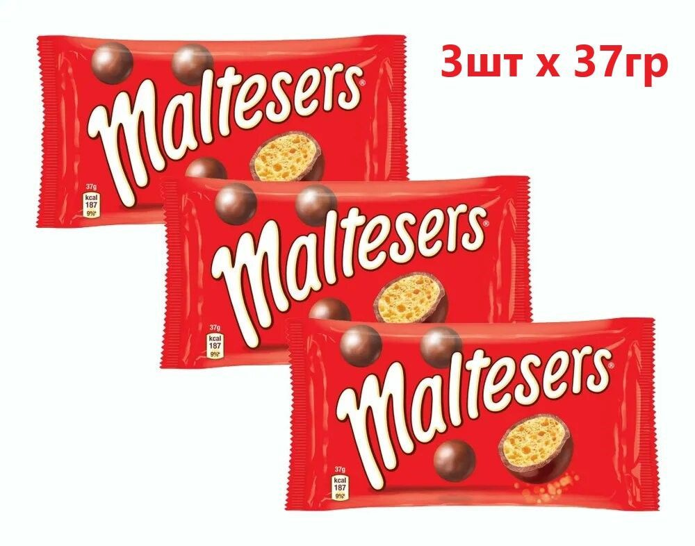 Шоколадные Шарики Maltesers/Драже Мальтизерс в Молочном Шоколаде/Хрустящие Шарики 3шт х 37гр (Великобритания) #1