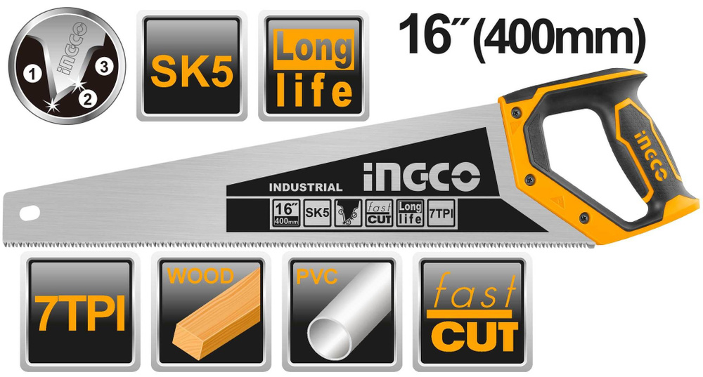 Ножовка по дереву 400 мм INGCO HHAS28400 INDUSTRIAL #1