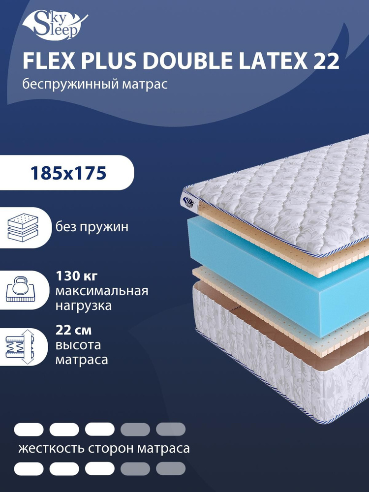 Матрас, Ортопедический матрас SkySleep FLEX PLUS DOUBLE LATEX 22 средней жесткости, Двуспальный, Беспружинный, #1