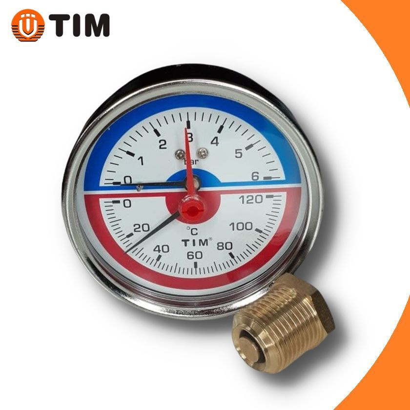 Термоманометр аксиальный 1/2" - 6 бар TIM арт. Y-80T-6bar - купить по ...
