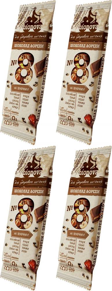 Батончик Bionova протеиновый шоколад-орехи с пребиотиками, комплект: 4 упаковки по 35 г  #1