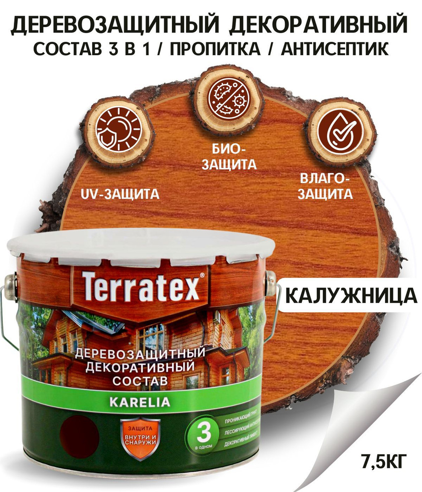 Антисептик лессирующий декоративный для дерева/деревозащитная пропитка Terratex на алкидной основе Калужница, #1