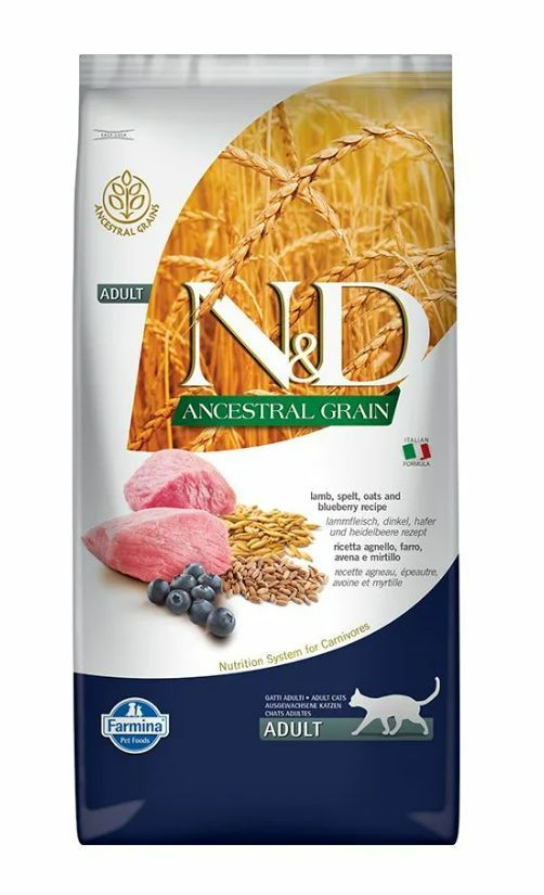 Сухой низкозерновой корм N&D Ancestral Grain Cat для взрослых котов и кошек с ягнёнком, спельтой, овсом #1