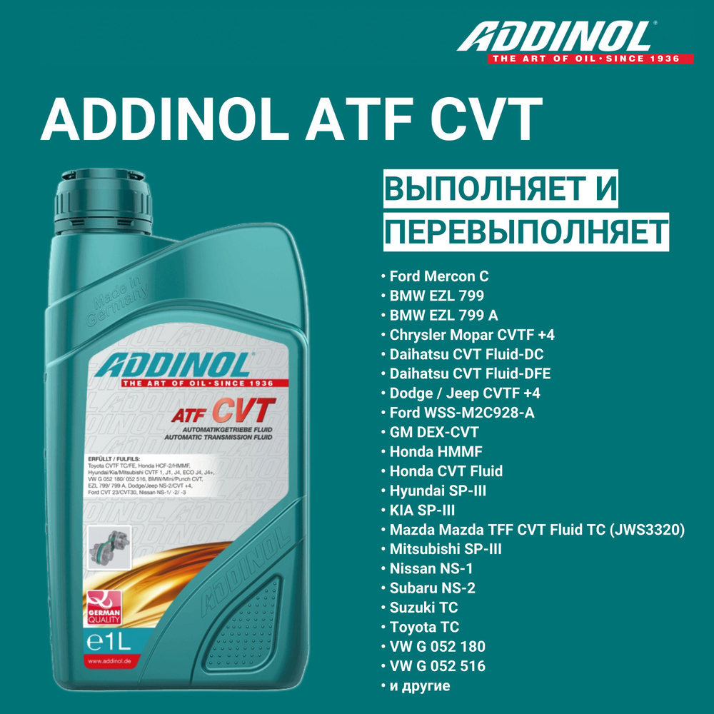 Трансмиссионное масло для вариатора ADDINOL ATF CVT синтетическое, 1л