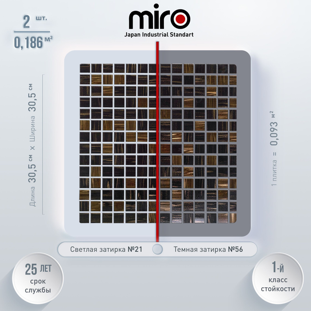 Плитка мозаика MIRO (серия Aurum №8), универсальная стеклянная плитка для ванной и душевой комнаты, для #1