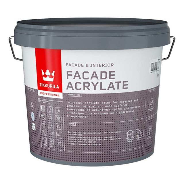 краска акрилатная фасадная TIKKURILA Facade Acrylate база С 5л бесцветная, арт.700012345  #1