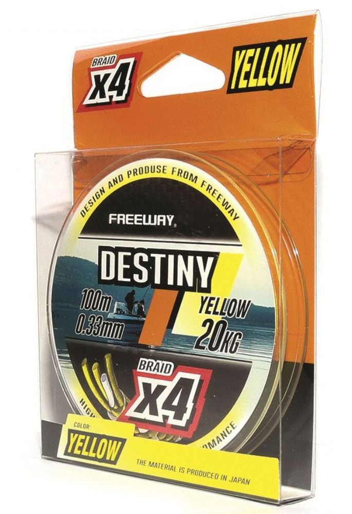 Шнур плетеный FWx4 DESTINY Yellow 100м; 0,10мм; 3,60кг #1