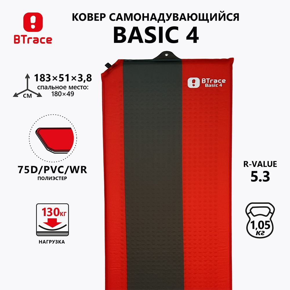 Коврик самонадувающийся Btrace Basic 4 - купить с доставкой по выгодным  ценам в интернет-магазине OZON (280650122)