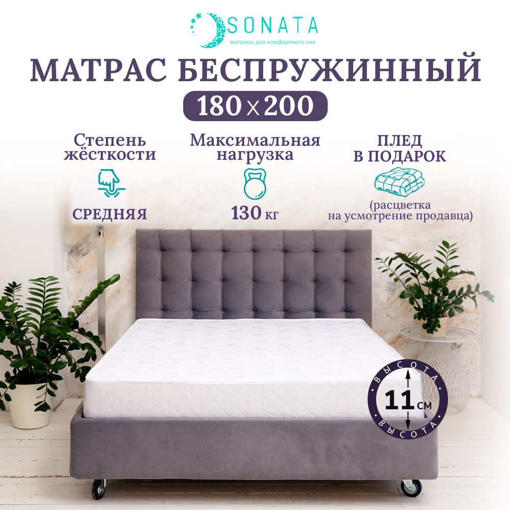 Матрас SONATA KANT_bezpodarka11/, Беспружинный, 180 - купить по выгодной цене в интернет-магазине OZON (1001130925)