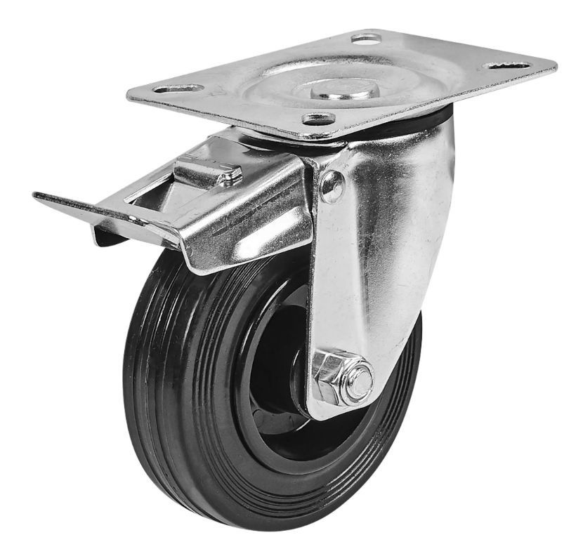 Колесо для тележки поворотное Standers с тормозом для твёрдого пола 100 мм нагрузка до 100 кг цвет чёрный459 #1