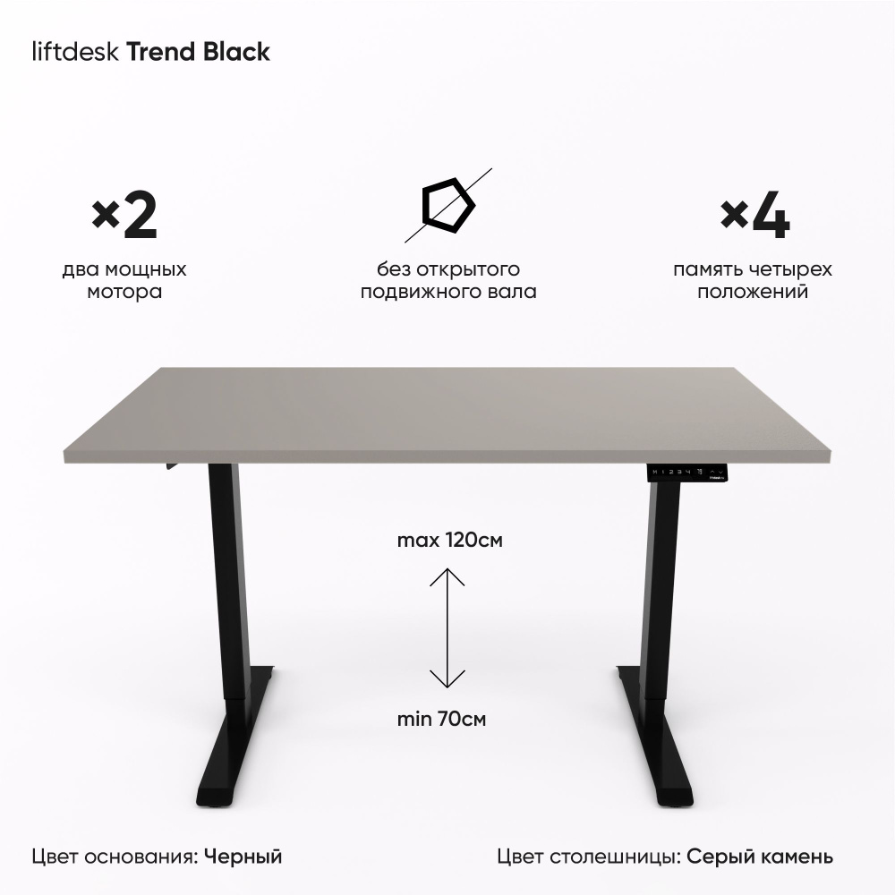 Компьютерный стол с подъемным механизмом регулируемый по высоте 2-х моторный liftdesk Trend Черный/Серый #1