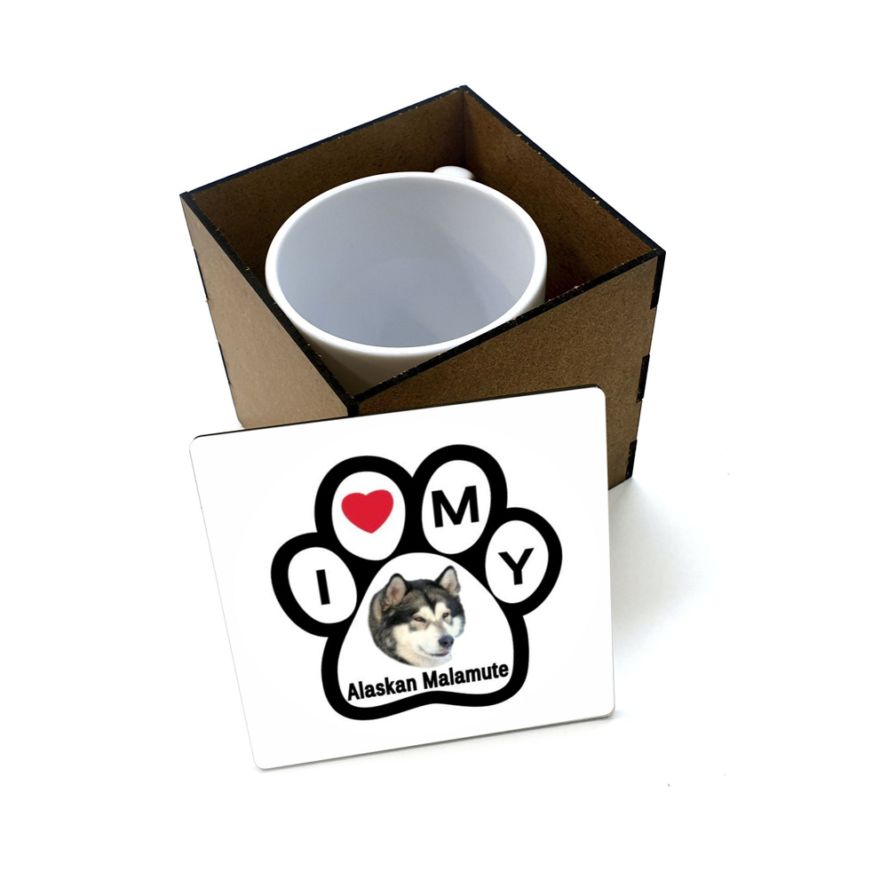 Коробка для кружки деревянная подарочная #huskydom I love my alaskan malamute (лапа) 0001200 #1