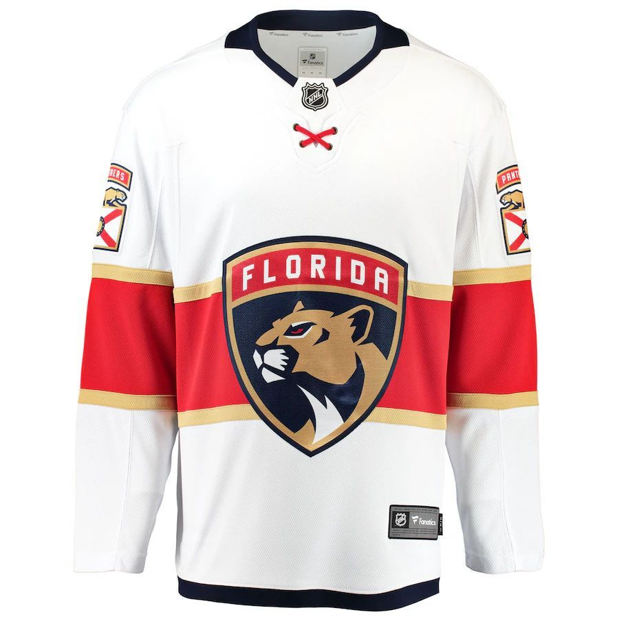 Мужская футболка NHL Хоккейный трикотаж Florida Panthers Away White Player Jersey  #1