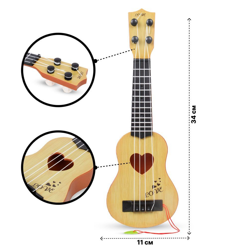 Гитара детская классическая игрушечная 4 струны Укулеле LOVE с медиатором  34 см TONGDE - купить с доставкой по выгодным ценам в интернет-магазине  OZON (1206635215)