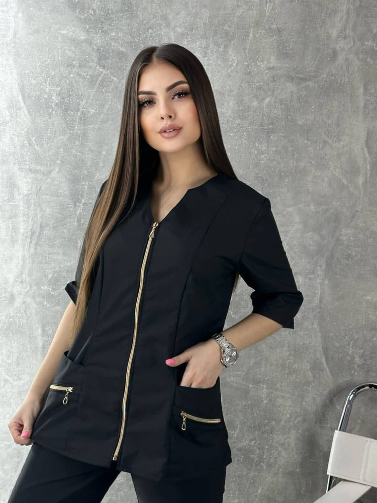 Женская медицинская куртка Серебро, Хлопок, полиэстер. Рабочая куртка, блузка туника рубашка, универсальная #1