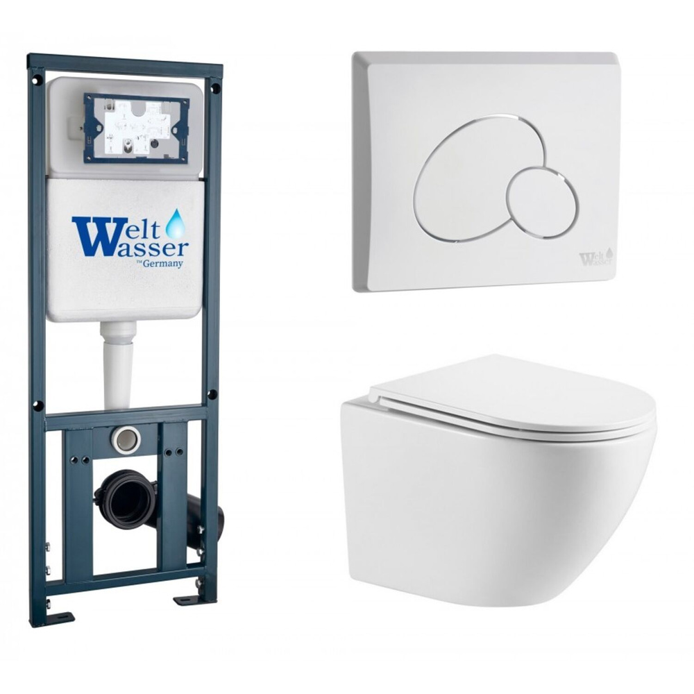 Комплект: Weltwasser Инсталляция Mar 410+Кнопка Mar 410 RD GL-WT белая+Merzbach 043 GL-WT белый унитаз #1