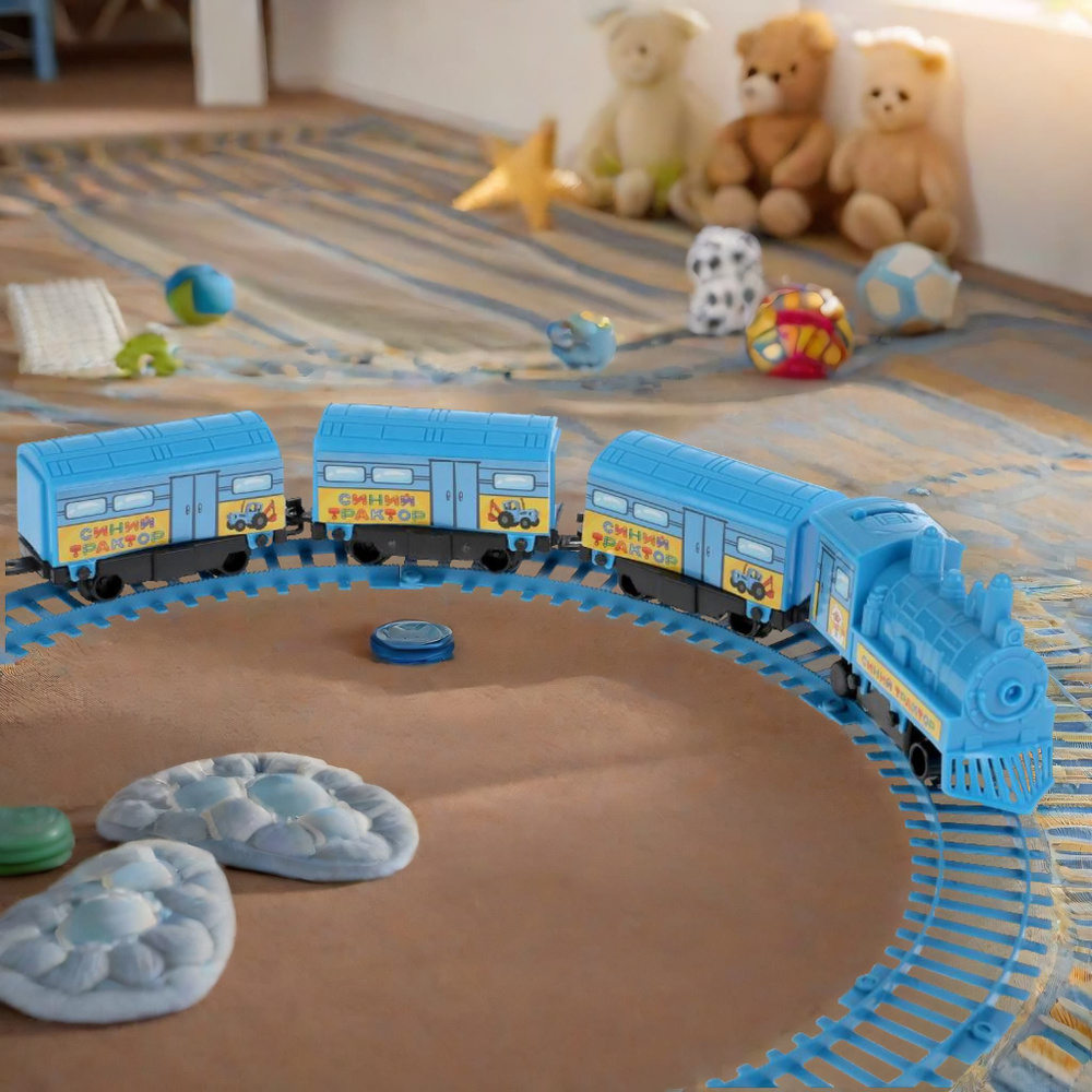 Железная дорога детская на батарейках Сини трактор Играем вместе / игрушечный поезд 90см  #1