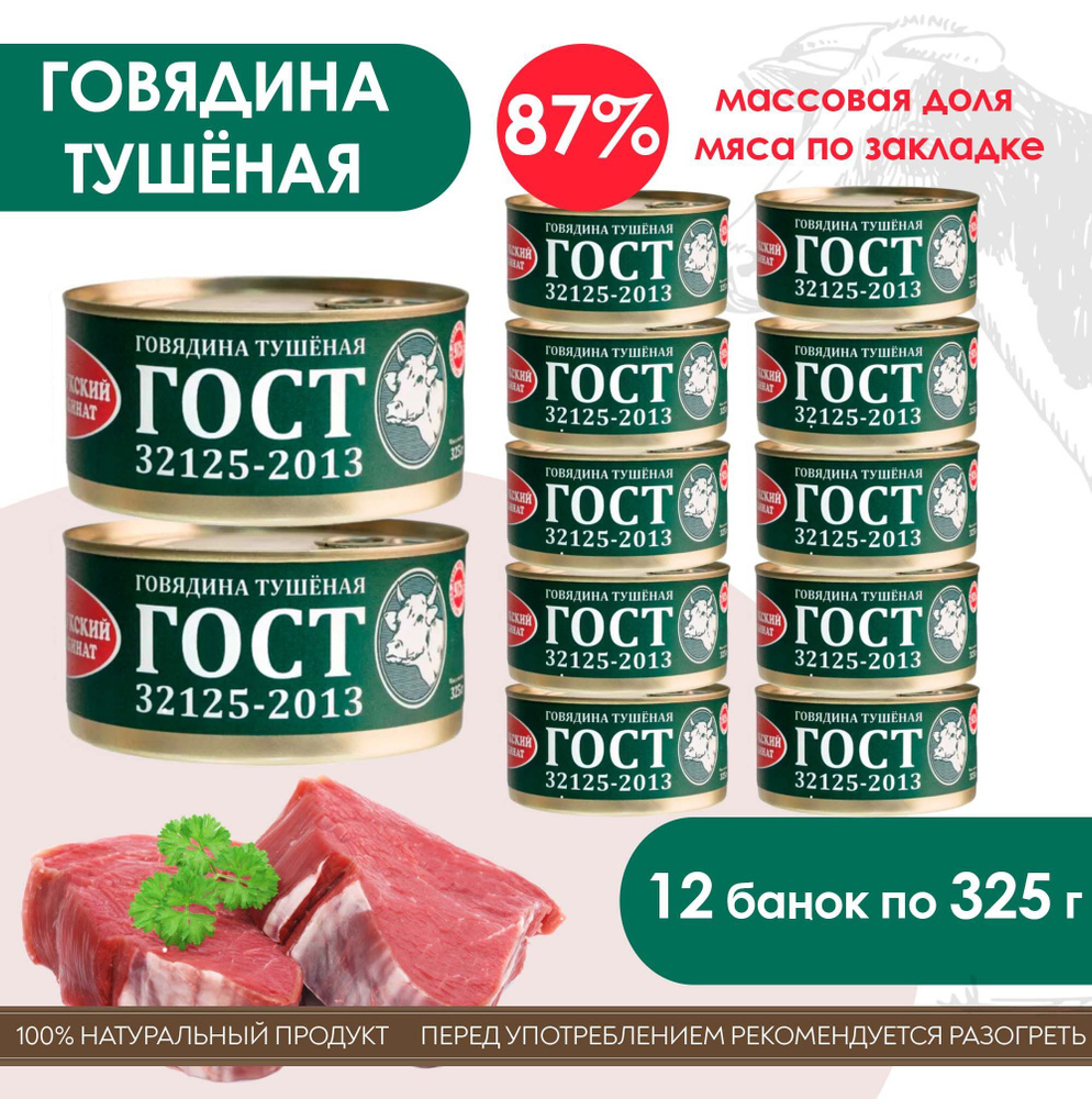 Говядина Тушёная, ГОСТ 32125-2013, Высший Сорт, Консервы Мясные.