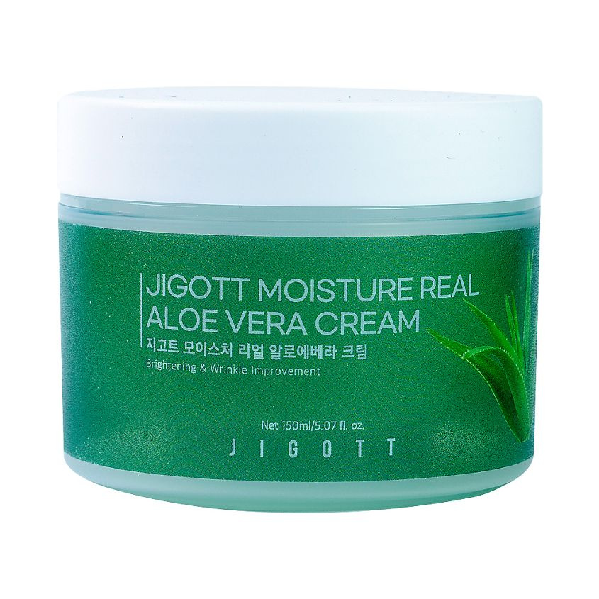 Jigott Moisture Real Aloe Vera Увлажняющий крем для лица осветляющий с алое вера 150 мл  #1