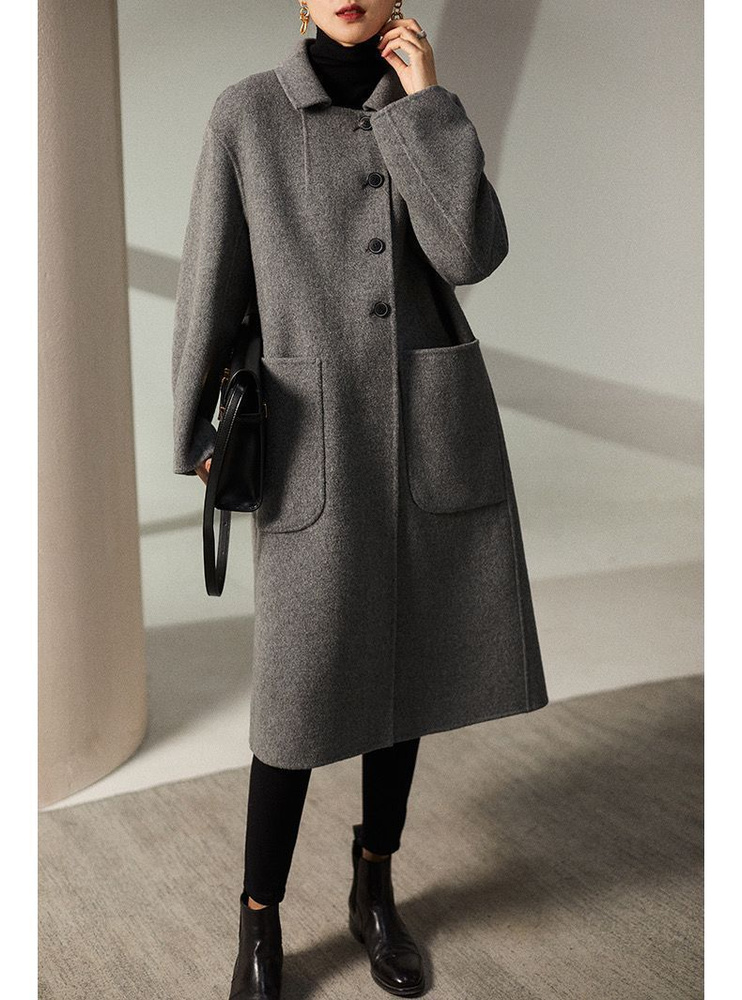 Пальто Max Mara, Демисезон, размер 46, цвет серый, Хлопок, Полиэфирное ...
